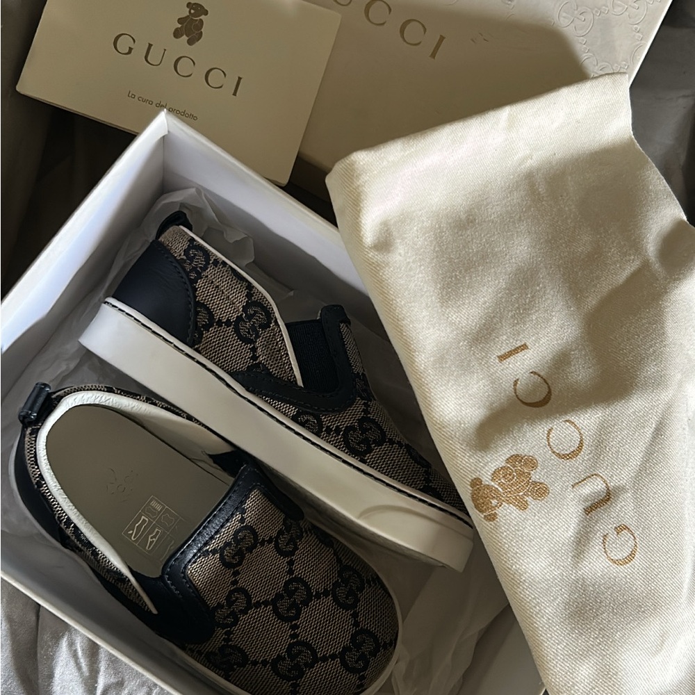 Gucci Beige and Black Slip-On Shoes